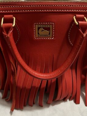Dooney & Bourke Red Leather Fringe Satchel with Gold Accents